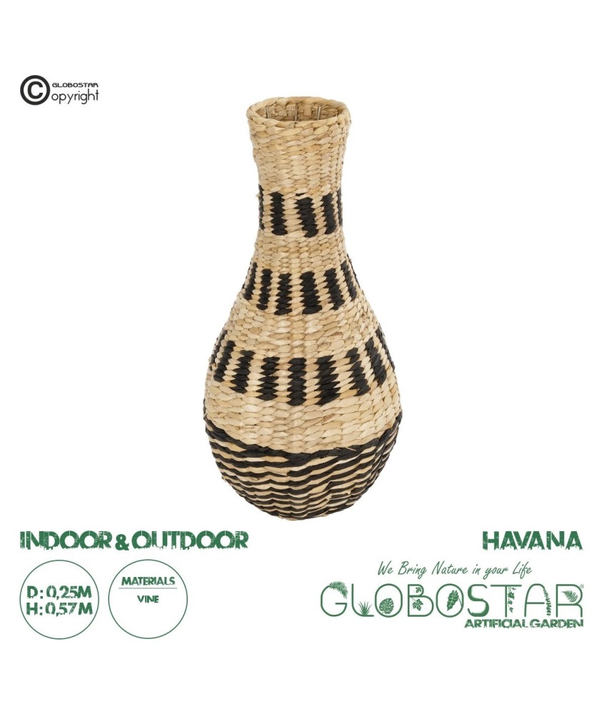 GloboStar® Artificial Garden HAVANA 21230 Διακοσμητικό Πλεκτό Καλάθι - Κασπώ Γλάστρα - Flower Pot Μπεζ με Μαύρο Π25 x M25 x Υ57cm